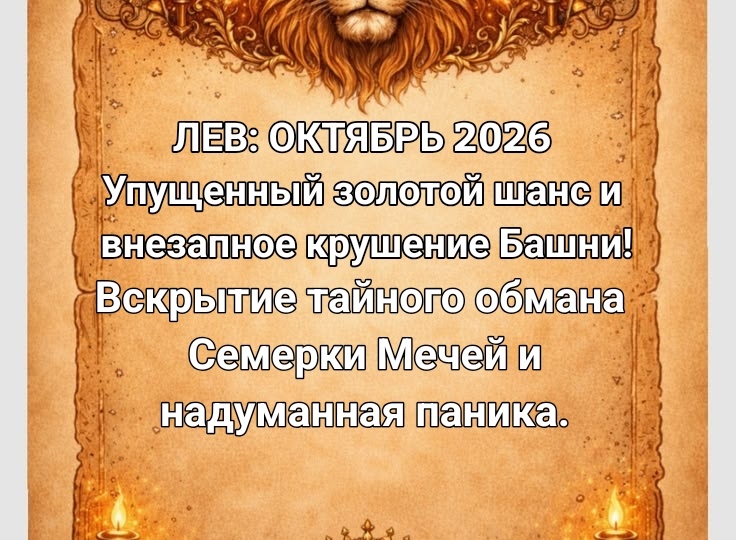 ♌️ Лев: Таро-прогноз на октябрь 2026 года. Ловушка ложных авантюр, упущенные шансы и крах иллюзий по Башне.