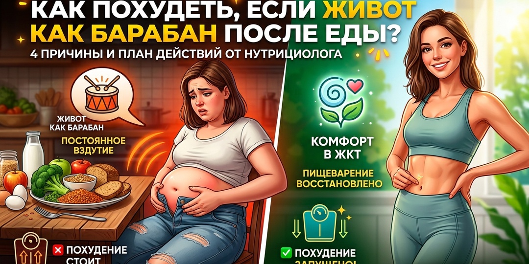 Как похудеть, если постоянно вздут живот как барабан после еды?