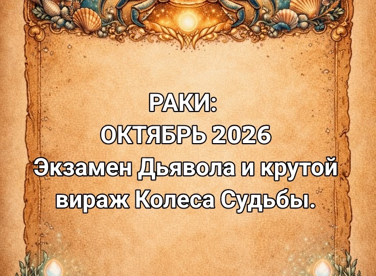 ♋️ РАК: Таро-прогноз на октябрь 2026 года. На перепутье дорог: искушения Дьявола, хирургия Туза Мечей и виражи Фортуны.