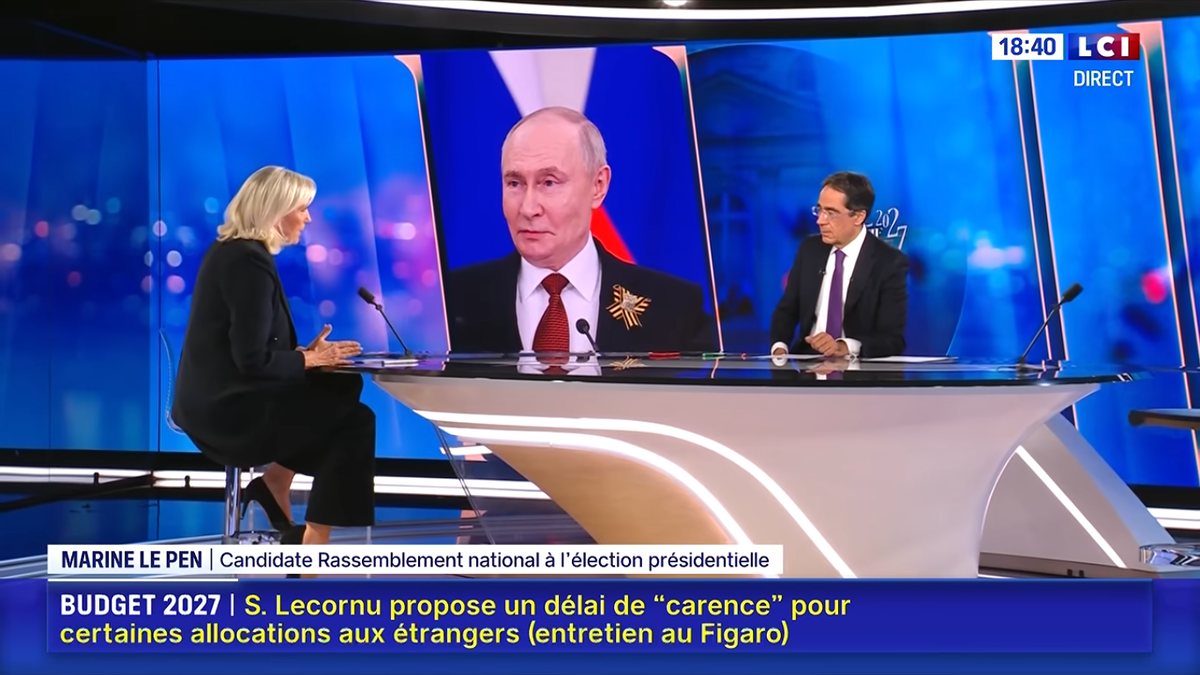 Марин Ле Пен в студии LCI.