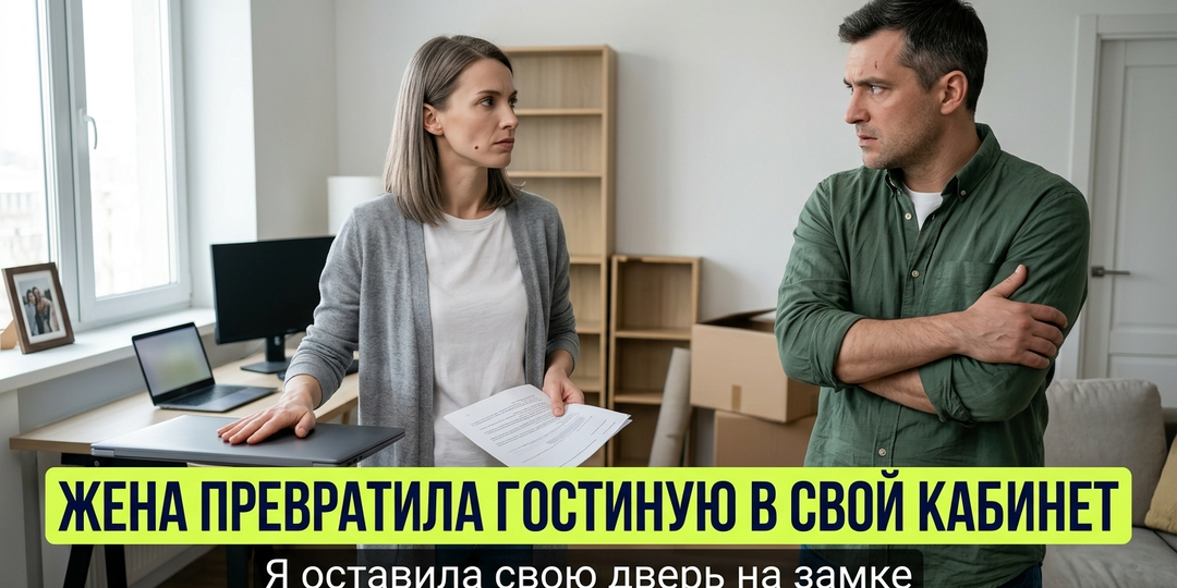 Жена превратила гостиную в свой кабинет