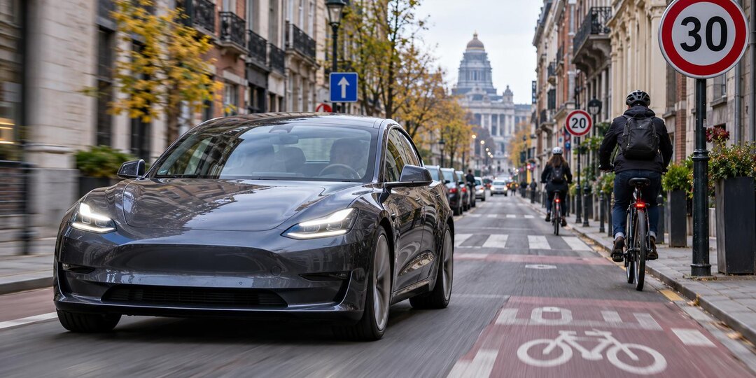 Tesla FSD в Брюсселе перепутала ограничения скорости: в 55% зон 30 км/ч система ехала быстрее