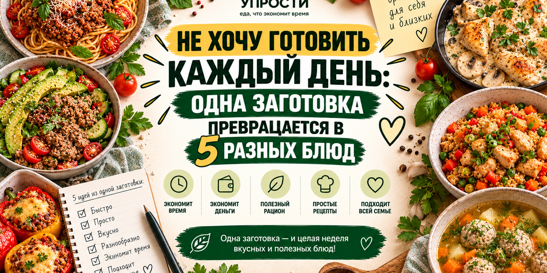 Не хочу готовить каждый день: одна заготовка превращается в 5 разных блюд