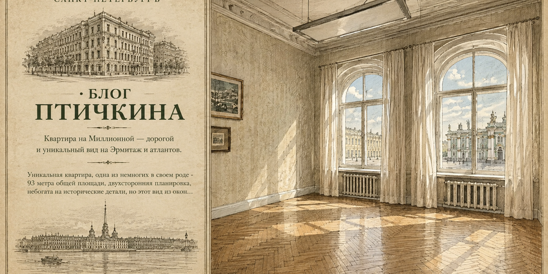 Квартира на Миллионной — дорогой и уникальный вид на Эрмитаж и атлантов.