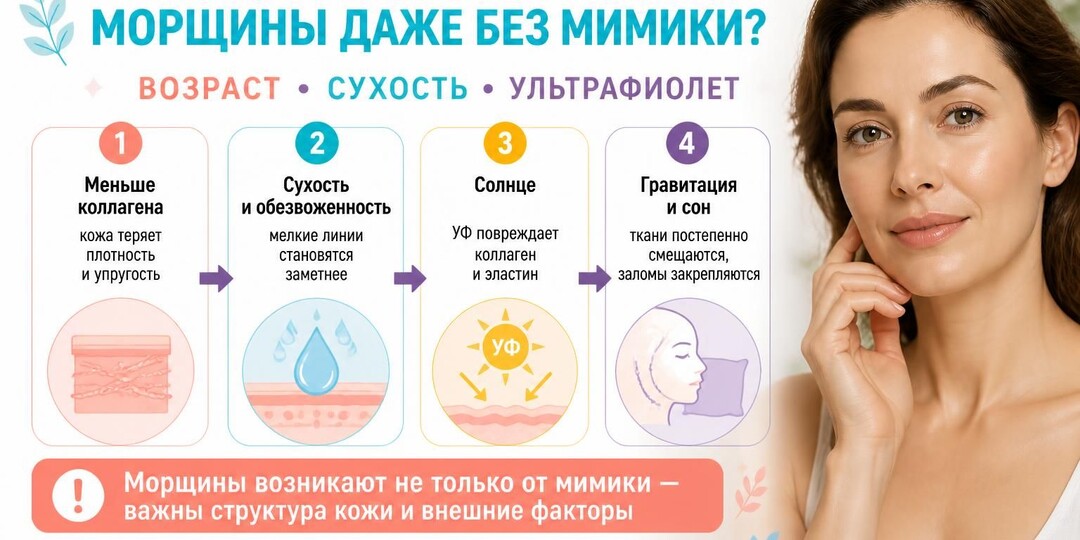 Почему появляются морщины даже без мимики: 5 причин