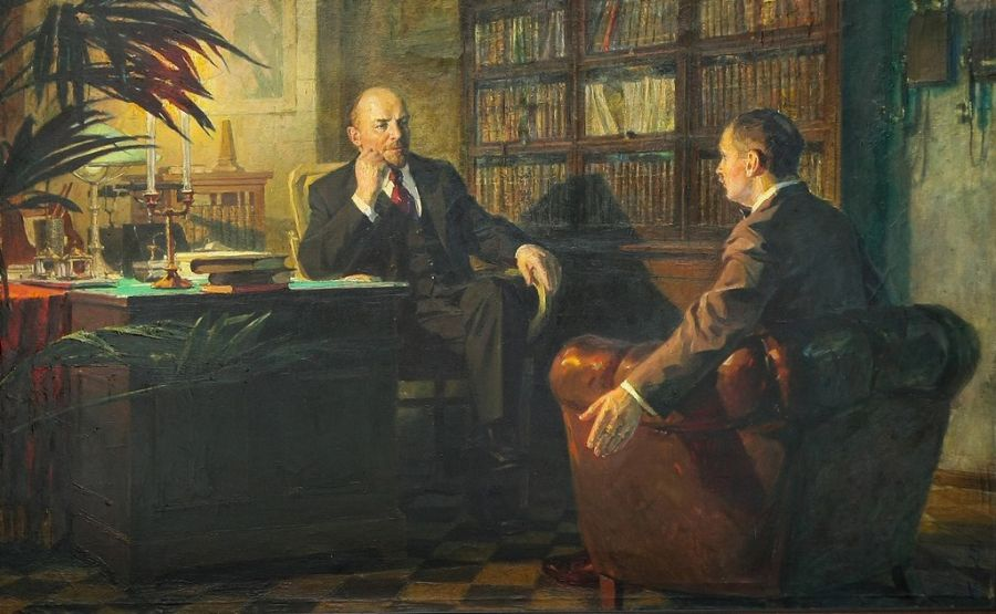 Художник: Подобедов Роман Леонидович. Ленин беседует с Гербертом Уэллсом.