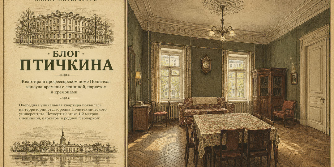 Квартира в профессорском доме Политеха: капсула времени с лепниной, паркетом и кремонами.