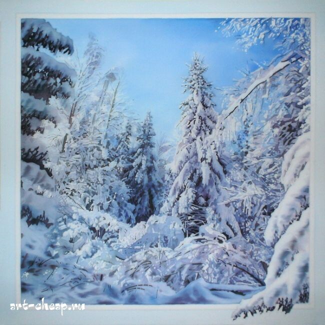 Зимний лес. Шелк / холодный батик / 80x80 см. Источник изображения : art-katalog.com›ru/painter/515 и http://art-cheap.ru›gallery/18