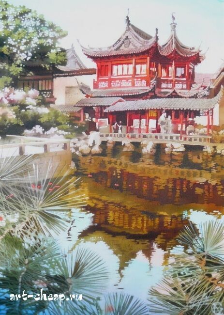 Карпов пруд. Шелк / холодный батик / 80x60 см. Источник изображения : art-katalog.com›ru/painter/515 и http://art-cheap.ru›gallery/18
