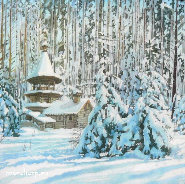 Лесная часовня. Шелк / холодный батик / 60x60 см. Источник изображения : art-katalog.com›ru/painter/515 и http://art-cheap.ru›gallery/18