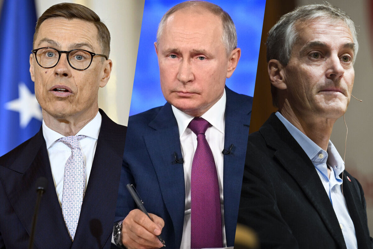 Александр Стубб, Владимр Путин и Йонас Гар Стере © Global Look Press