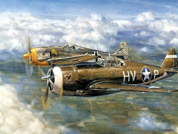 PC-47C оберт Джонсон "Бобби" (Robert S Johnson) и Fw 190  Эгон Майер (Egon Mayer) 