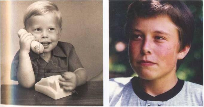 Илон Маск в 3 года и в 6 лет.