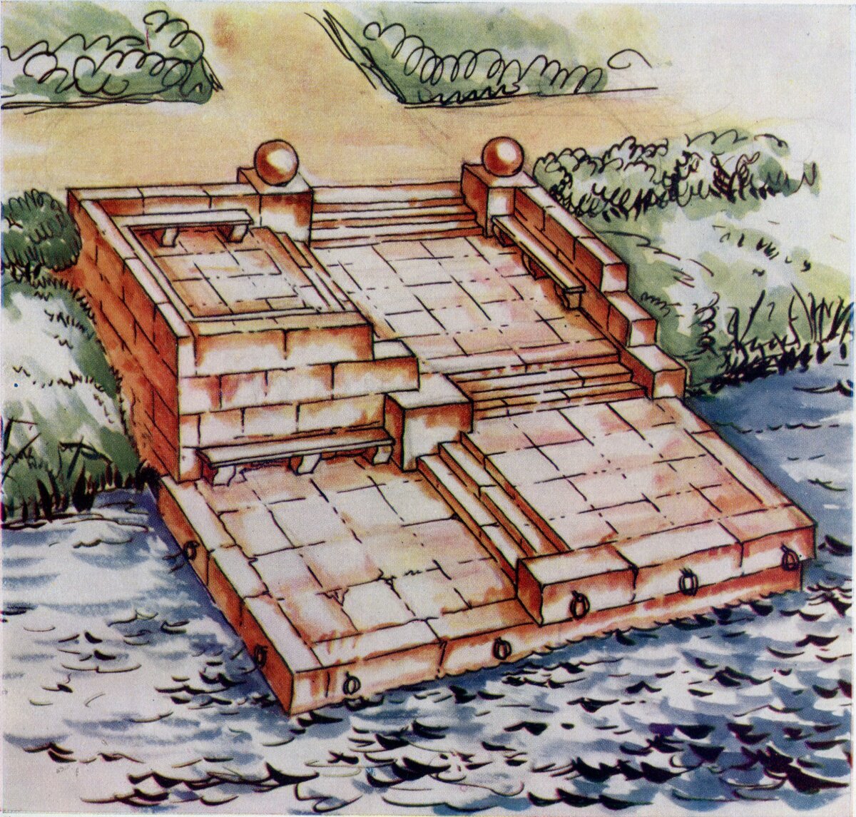 Эскиз пристани на берегу Разлива. Источник: http://tehne.com/event/arhivsyachina/gegello-i-pamyatnik-shalash-v-i-leninu-v-razlive