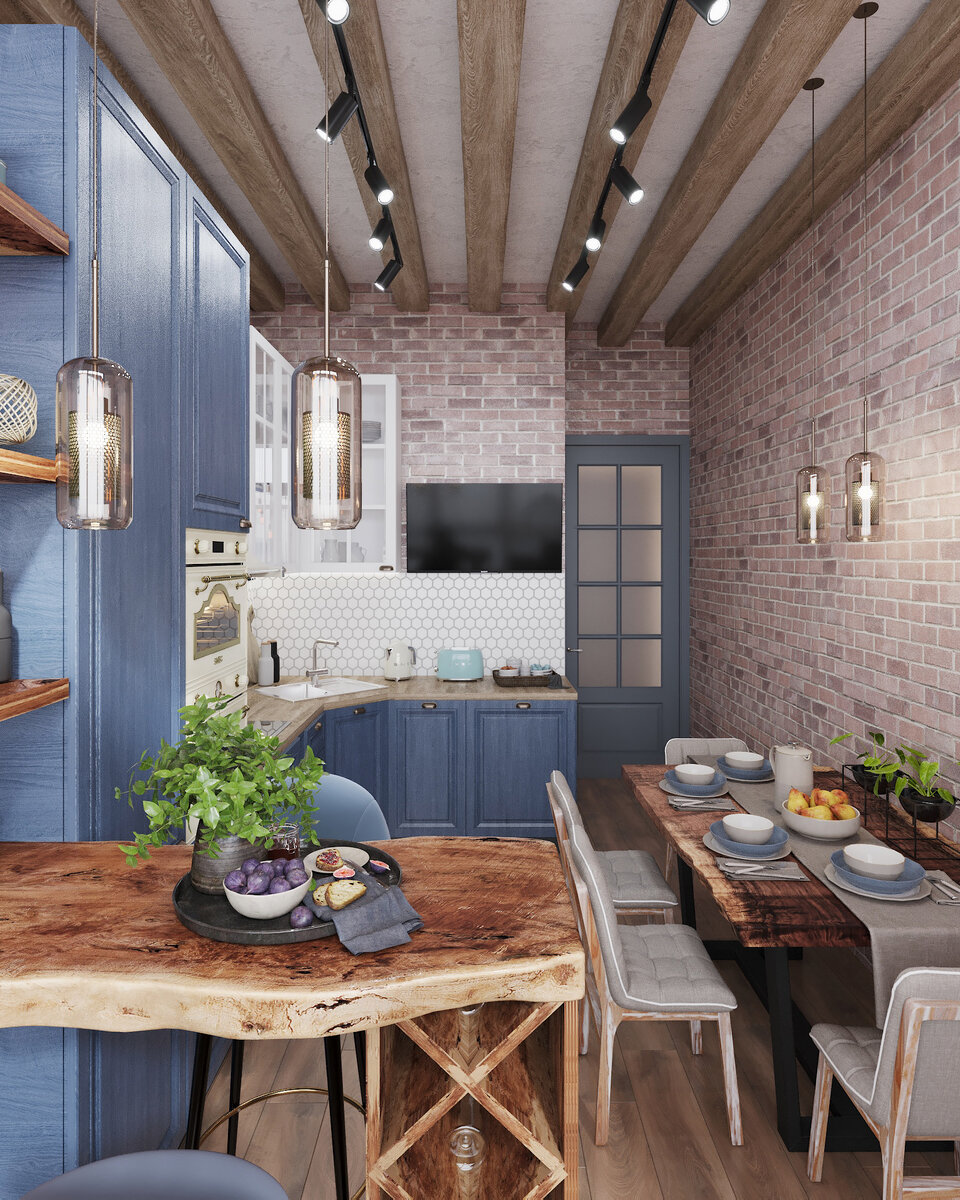 А еще Заказчики хотели кухню с ноткой стиля кантри, и не стали пытаться возвести второй уровень.