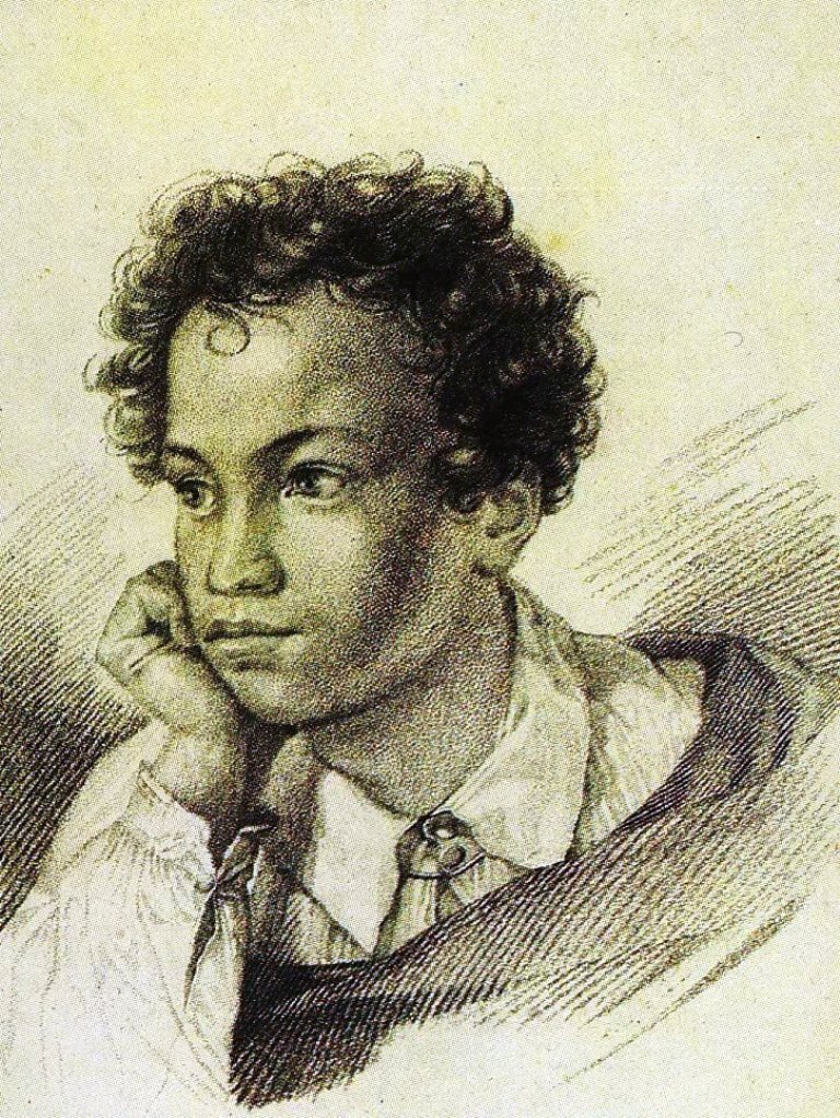Юный Пушкин работы Е. Гейтмана (гравюра на меди по рисунку К. Брюллова), 1-я пол. XIX в. (tbib.ru)