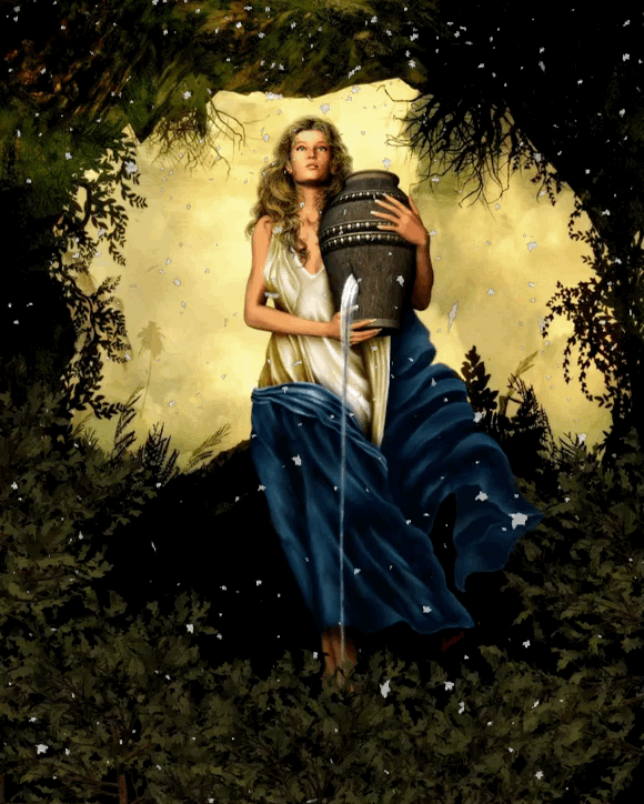 Богиню изображали как прекрасную, стройную и юную девушку, в платье без рукавов, украшенном розами, с цветочным венком в волосах, с золотым кувшином и амфорой в руках.