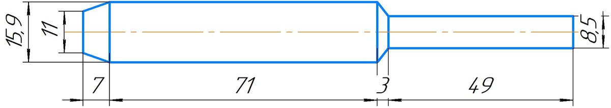 Оправка для приведения дульца гильзы в нормальное состояние 20 калибра. 