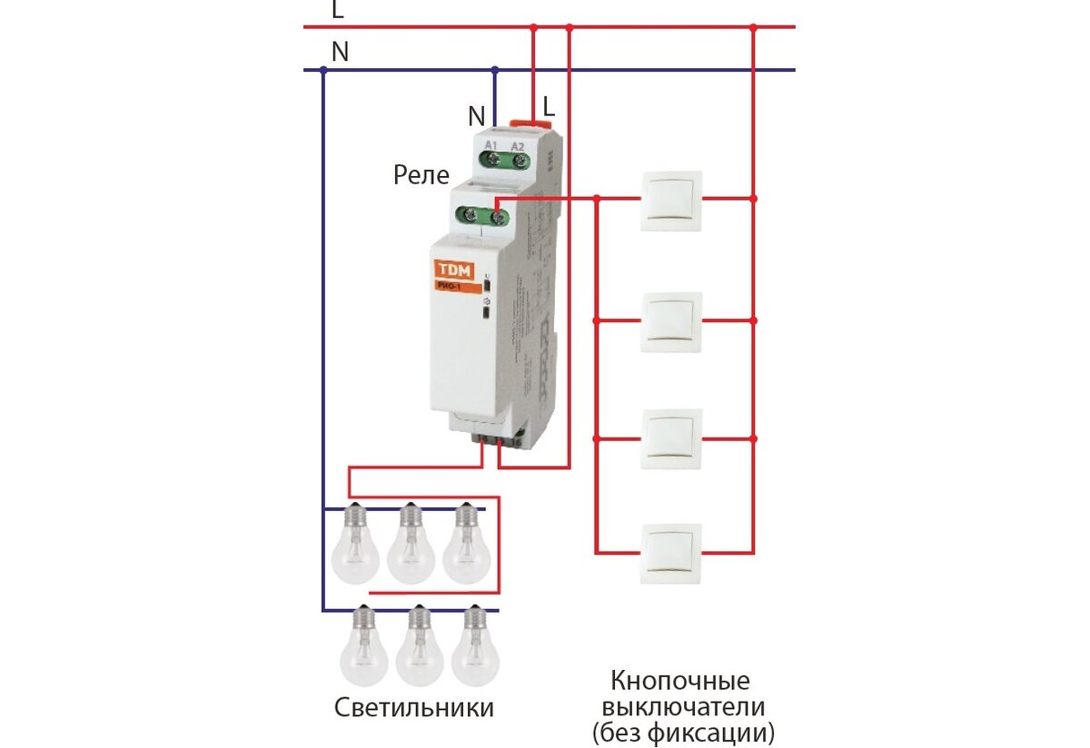 Схема подключения импульсного реле рио 1м