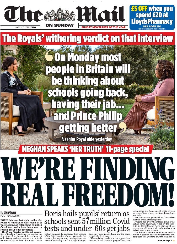 Первая полоса "The Mail on Sunday"