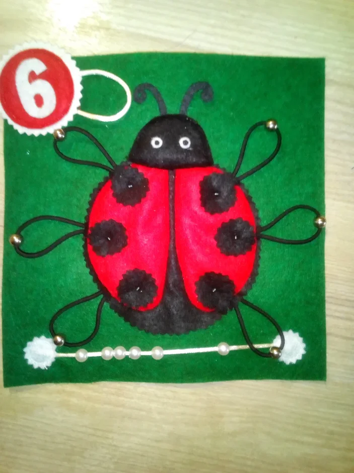 Страница "Цифра 6" в развивающей книжке из фетра Счет