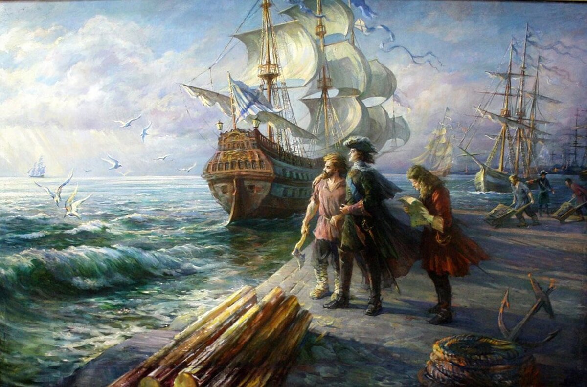 Пётр -первый обнимает русского мужика. Все его устремления и чаяния запечатлены на этом полотне.