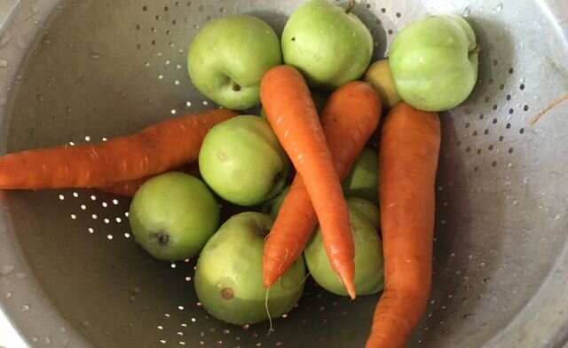 Незрелые яблоки и морковка. Фото автора