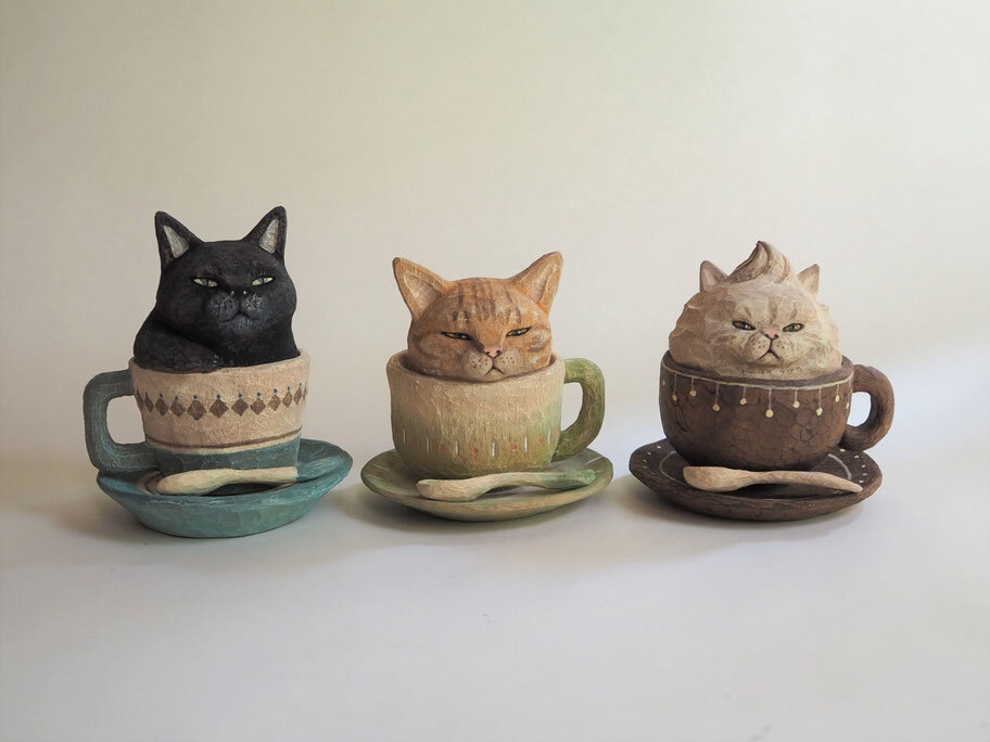 Любители и почитатели котиков, посвящаю этот пост вам :) Широ Мофусан (@shiro_mofusan) — японский художник, который создает милых и очаровательных кошек из дерева, уделяя особое внимание их мимике.-5