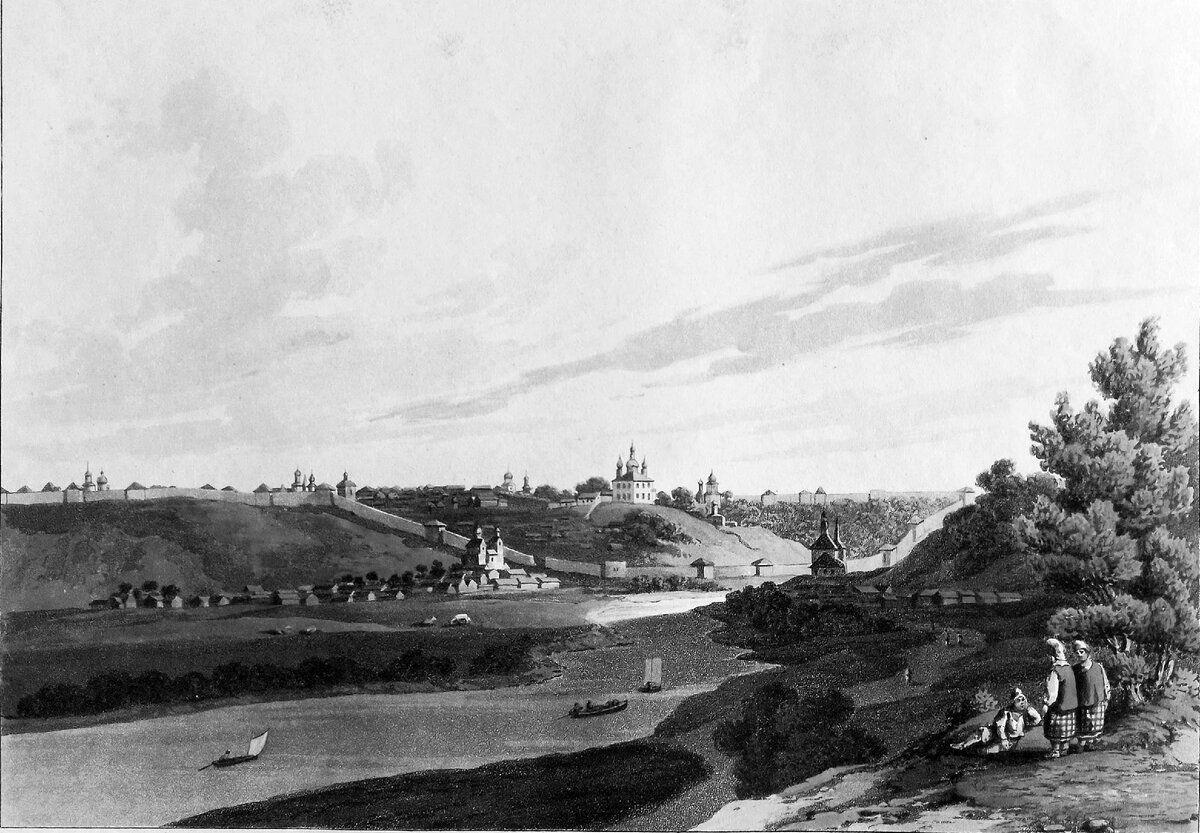 Вид на Смоленск с правой стороны Днепра. Гравюра. 1814 г. Изд. Р. Боуэр