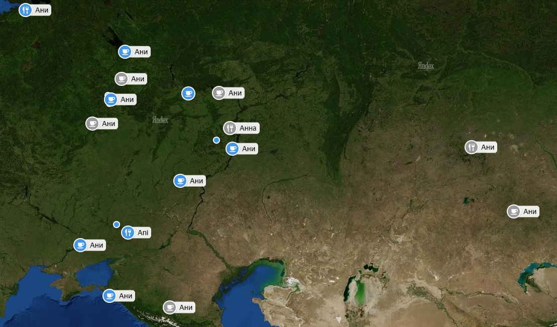 На карте отражена только небольшая часть заведений  "Ани". 