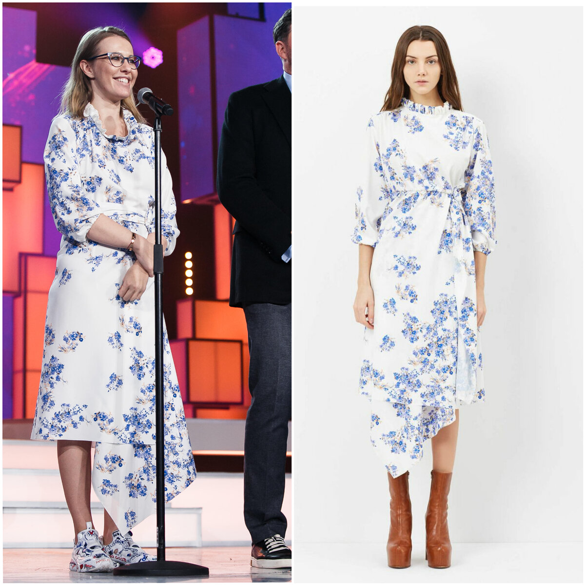 Платье Vetements на Ксении Собчак и на модели. Коллаж канала. Фото из открытого источника