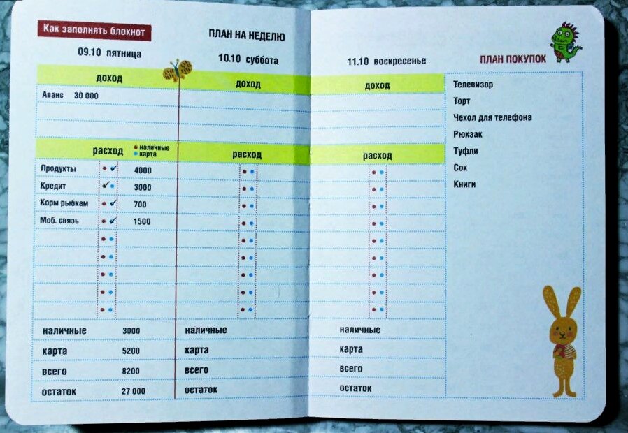 Пример ведения ежедневных расходов. Взято из свободных источников интернета