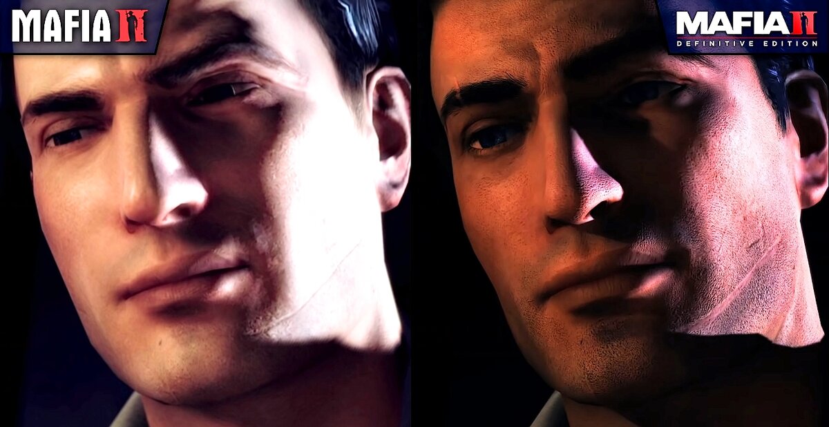                      множество мелких деталей на лице (сравнение двух версий Мафии)