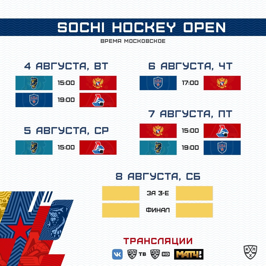 Расписание Sochi Hockey Open | КХЛ | Дзен