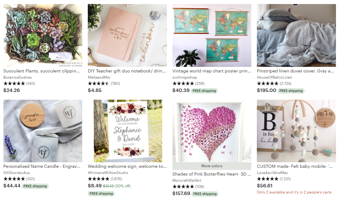 Несколько товаров с Etsy
