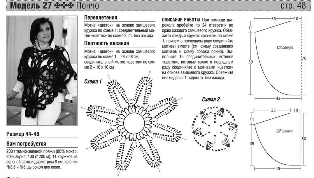 Пончо крючком для женщин схемы и описание бесплатно