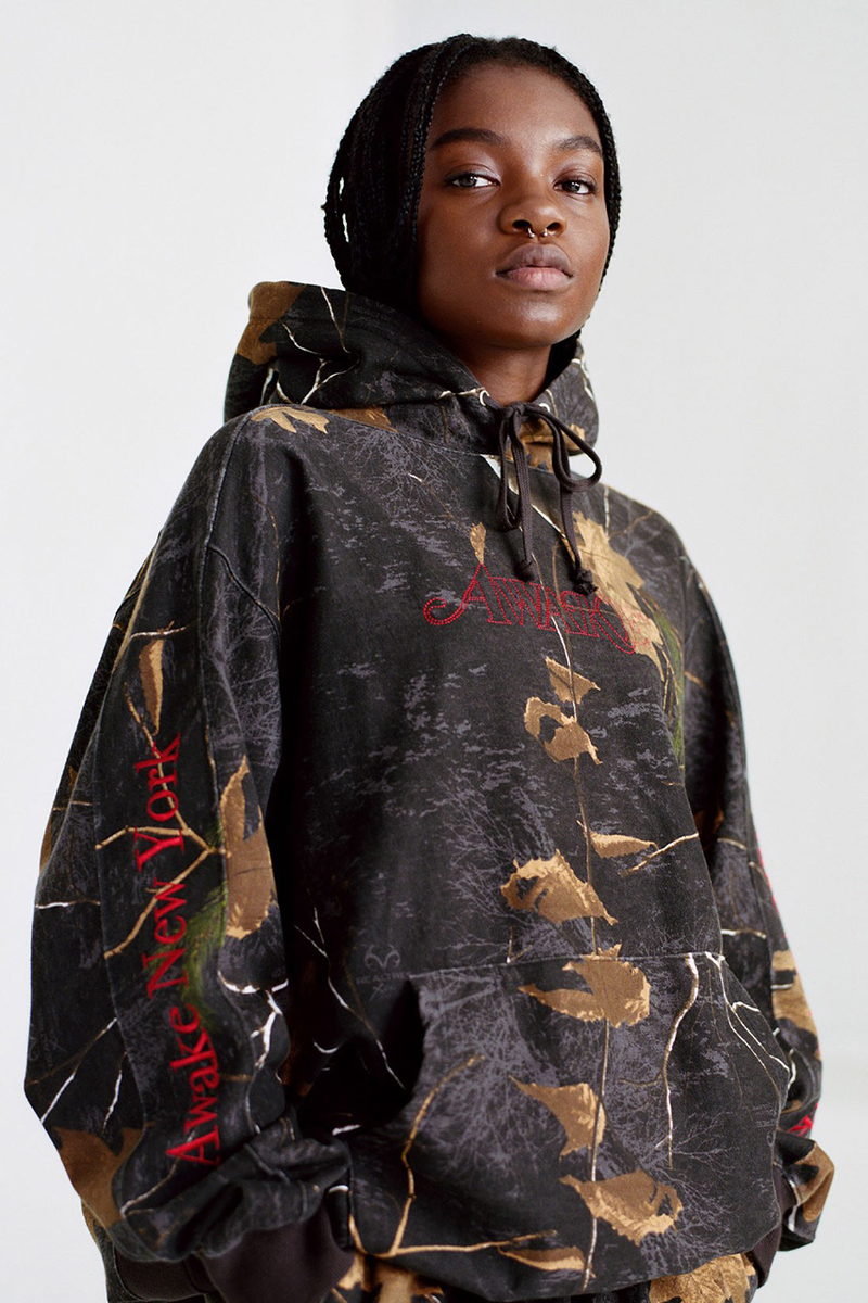 AWAKE NY Classic Outline Logo Paneled Embroidered Hoodie