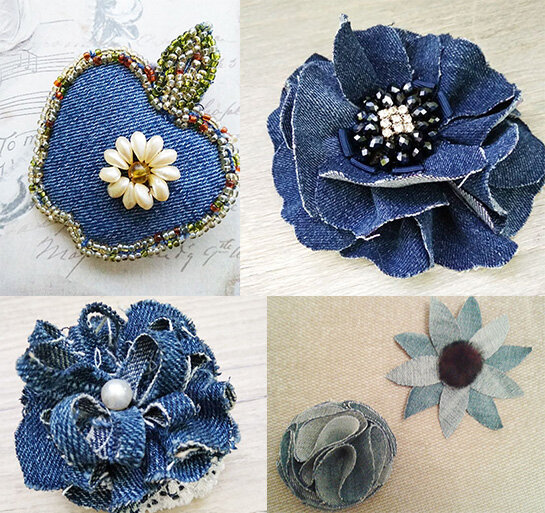 Броши из старых джинсов