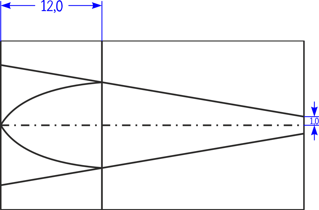 Соединяем плавными линиями наиболее широкие места блесны с её кончиком.