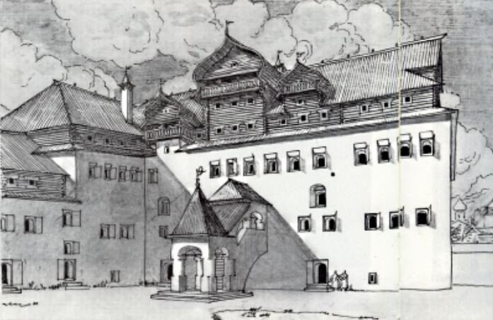 Вид на палаты со двора. Рисунок Ю. П. Спегальского