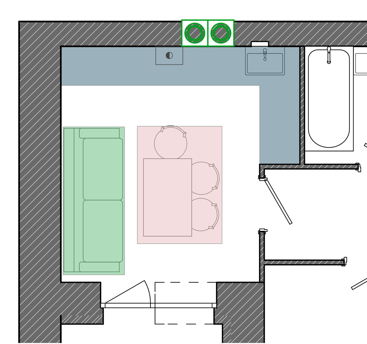 Планировочная схема кухни-гостиной