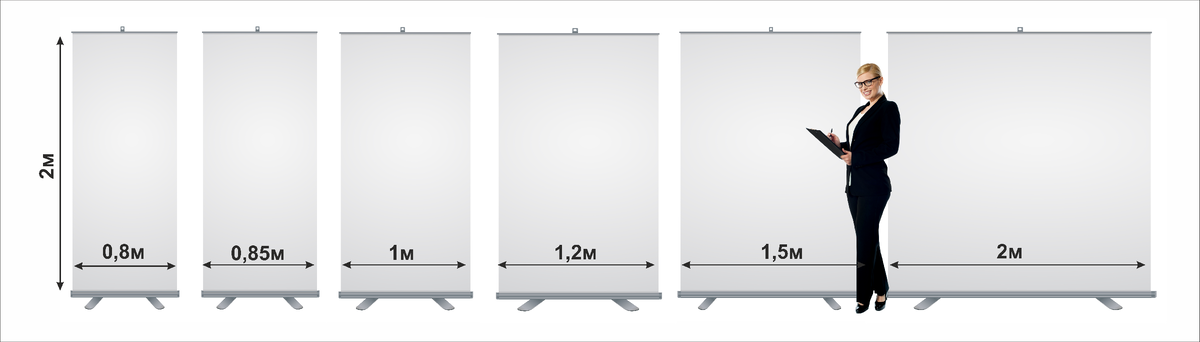 Всевозможные разновидности Ролл-апов по ширине рекламных полотен 