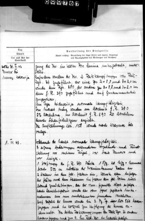 Страница дневника за 31.03.-01.04.1943