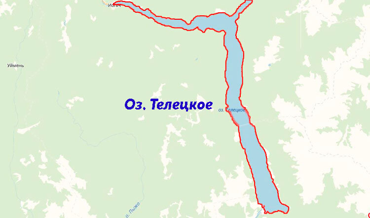 Телецкое озеро на карте