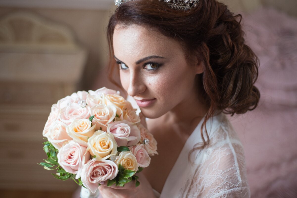 Букет невесты из одноголовых пудровых роз