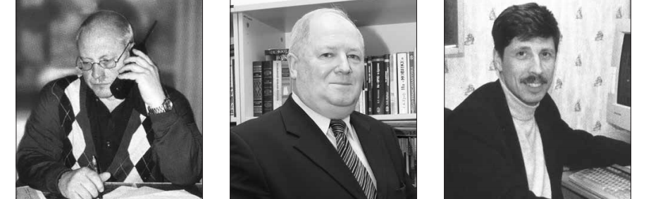 Директор издательства «Гангут» в 1991–2008 годах И. Л. Чумак (крайний слева) и члены первой редколлегии одноименного сборника С. Д. Климовский (в центре) и М. А. Богданов