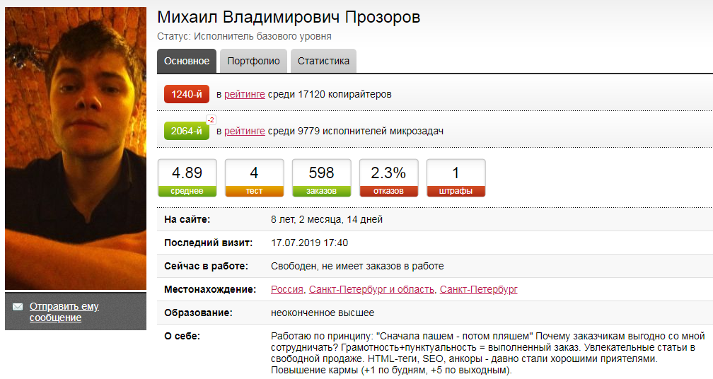 Вот мой профиль на бирже Турботекст. Заходил туда зачем-то в прошлом году 