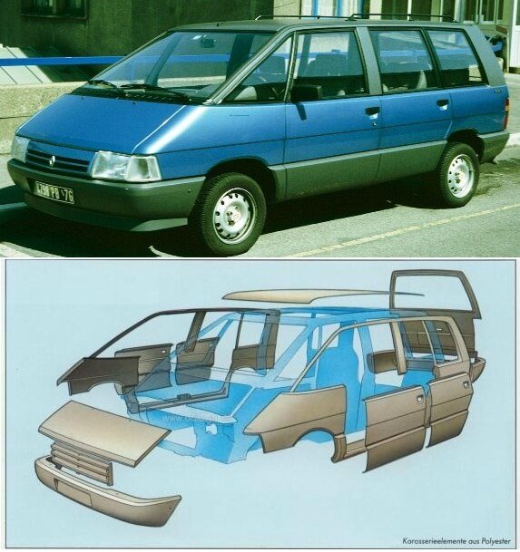 Для первого в мире минивэна французы выбрали необычный пластиковый кузов (коллаж на основе иллюстраций с сайтов drive2.ru и otzyvy-avtovladelcev.ru)