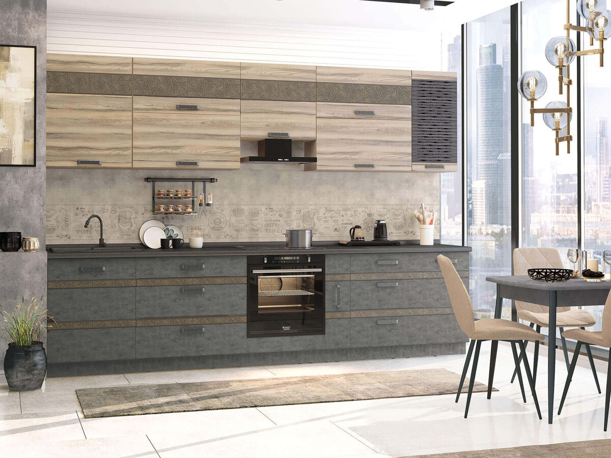 Пример кухни с верхними ящиками, не до потолка