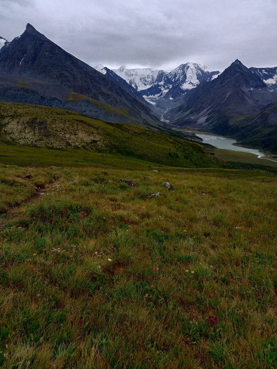 Это вид на гору Белуха. Правда, она в тумане и полностью не видна. Как та вторичная выгода. Фото автора. Лето 2021 года